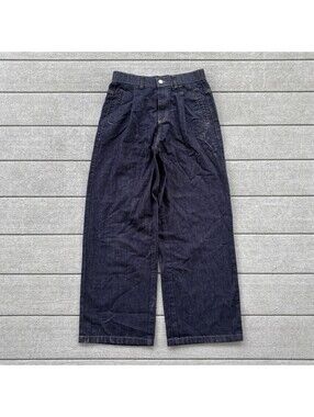 Wide Leg Dark Wash Denim Jeans Womens MPleated High Rise Baggy Pants